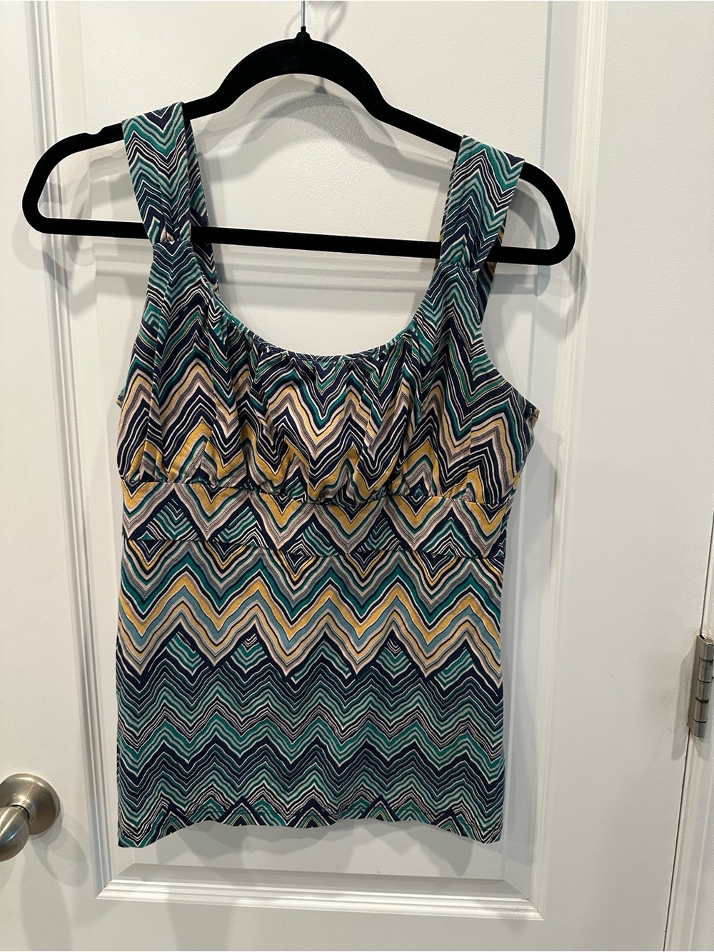 Ann Taylor Chevron Tank Top - Teal, Navy & Yellow